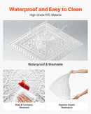 VEVOR PVC griestu flīzes 605 × 605 mm, 12 gab., baltas 3D ģeometriskas dekoratīvās plāksnes, gluda PVC virsma piekaramajiem griestiem, triecienizturīgas, krāsojamas, viegli griežamas, modernam mājas un biroja interjeram