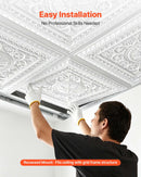 VEVOR PVC griestu flīzes 605 × 605 mm, 12 gab., baltas 3D ģeometriskas dekoratīvās plāksnes, gluda PVC virsma piekaramajiem griestiem, triecienizturīgas, krāsojamas, viegli griežamas, modernam mājas un biroja interjeram