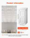 VEVOR PVC griestu flīzes 605 × 1215 mm, 12 gab., baltas 3D tekstūras dekoratīvie paneļi, gluda PVC loksne piekaramajiem griestiem, triecienizturīga un krāsojama virsma, viegli griežami, modernam mājas un biroja interjeram