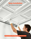 VEVOR PVC griestu flīzes 605 × 1215 mm, 12 gab., baltas 3D tekstūras dekoratīvie paneļi, gluda PVC loksne piekaramajiem griestiem, triecienizturīga un krāsojama virsma, viegli griežami, modernam mājas un biroja interjeram