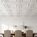 VEVOR PVC griestu flīzes 605 × 1215 mm, 12 gab., baltas 3D tekstūras dekoratīvie paneļi, gluda PVC loksne piekaramajiem griestiem, triecienizturīga un krāsojama virsma, viegli griežami, modernam mājas un biroja interjeram