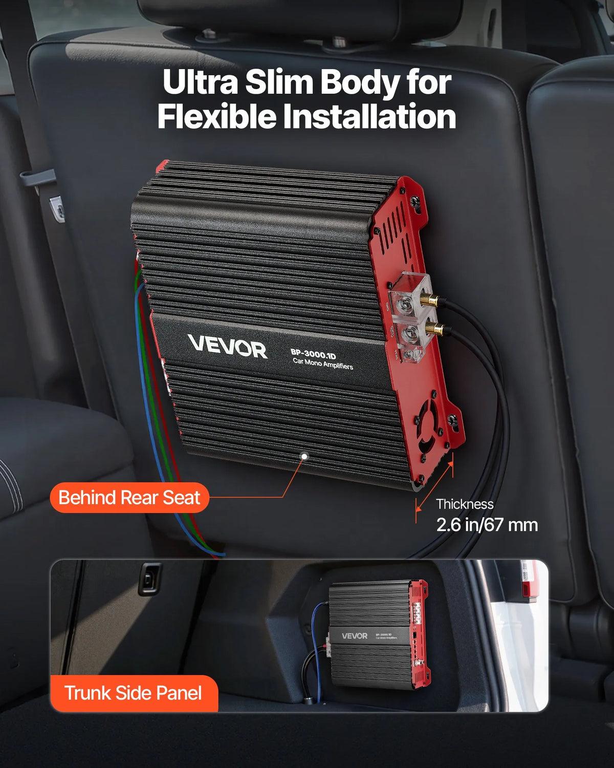 VEVOR 3000 W monobloka auto audio pastiprinātājs, 1 kanāls, Class D, 1/2/4 Ω