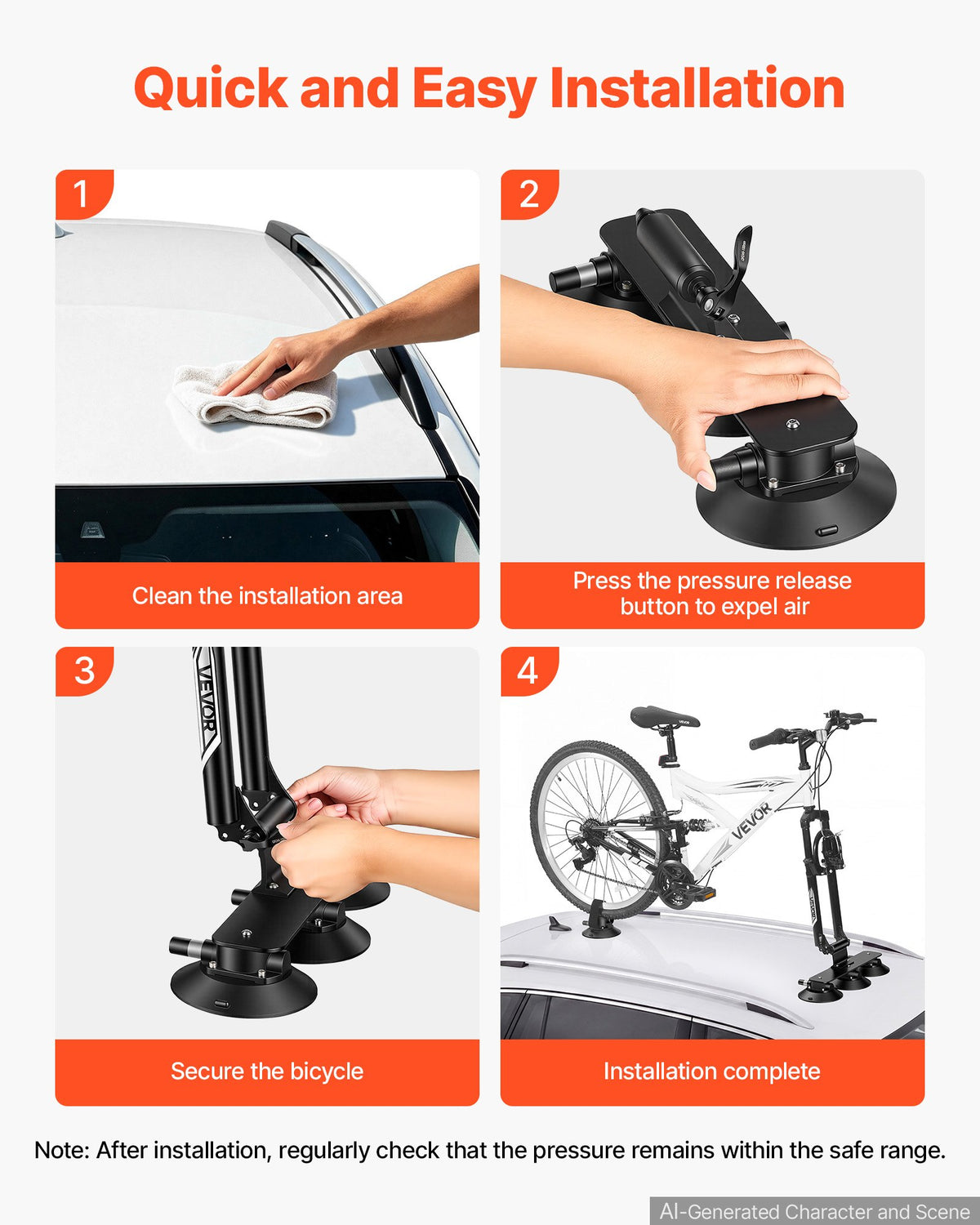 VEVOR velosipēda jumta turētājs ar piesūcekņiem, 20 kg, alumīnija sakausējums, ātrā atbrīvošana, bez instrumentiem