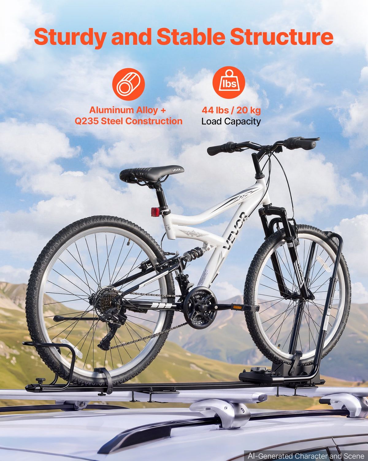 VEVOR salokāms velosipēda jumta turētājs automašīnai, 1 velosipēdam, kravnesība 20 kg, alumīnija sakausējums un tērauds, ar drošības slēdzeni, melns