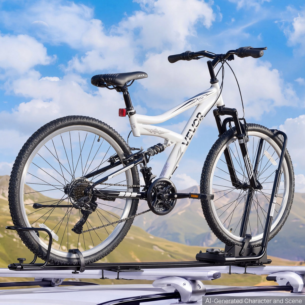 VEVOR salokāms velosipēda jumta turētājs automašīnai, 1 velosipēdam, kravnesība 20 kg, alumīnija sakausējums un tērauds, ar drošības slēdzeni, melns