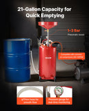 VEVOR 79,5 L notekas eļļas tvertne ar gaisa darbināmu portatīvu eļļas sūknētāju un regulējama augstuma piltuvi, rūpnieciska šķidrumu tvertne ar riteņiem automobiļu remonta darbnīcām, sarkana.