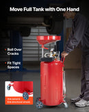 VEVOR 79,5 L notekas eļļas tvertne ar gaisa darbināmu portatīvu eļļas sūknētāju un regulējama augstuma piltuvi, rūpnieciska šķidrumu tvertne ar riteņiem automobiļu remonta darbnīcām, sarkana.