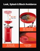 VEVOR 79,5 L notekas eļļas tvertne ar gaisa darbināmu portatīvu eļļas sūknētāju un regulējama augstuma piltuvi, rūpnieciska šķidrumu tvertne ar riteņiem automobiļu remonta darbnīcām, sarkana.