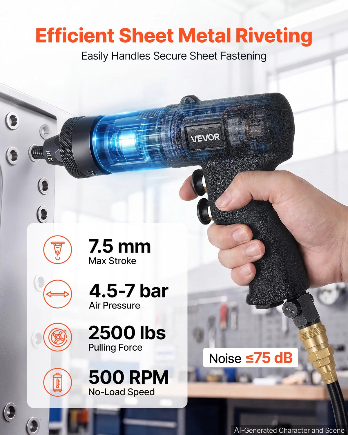 VEVOR Pneumatic Rivet Nut Gun M5–M10, 11 kN, with 20 Inserts, Forward and Reverse