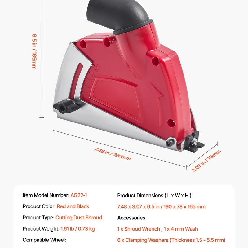 VEVOR griešanas putekļu pārsegs leņķa slīpmašīnai, universāls 10,2–12,7 cm leņķa slīpmašīnas putekļu pārsegs ar 6 stiprinājuma paplāksnēm, regulējams griešanas dziļums, savienojams ar putekļsūcēju, piemērots koka, betona, sienu un akmens griešanai