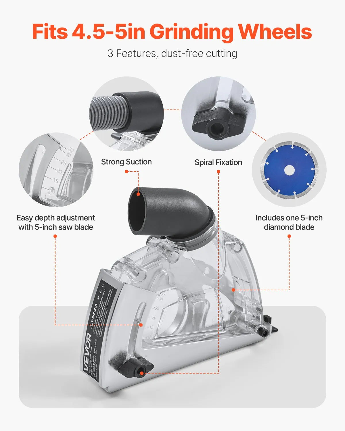 VEVOR Angle Grinder Dust Shroud 100–125 mm with 125 mm Diamond Cup Wheel