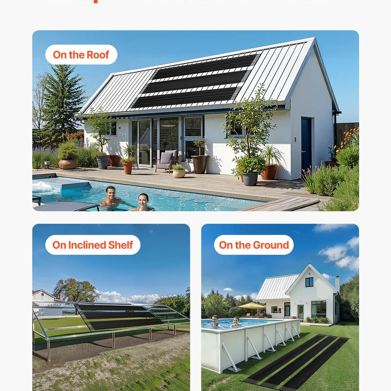 VEVOR Saules baseina sildītājs, 1,22 × 7,32 m HDPE baseina apsildes sistēma ar pilnu piederumu komplektu, universāls saules panelis ūdens temperatūras paaugstināšanai, piemērots virszemes un iebūvējamajiem baseiniem