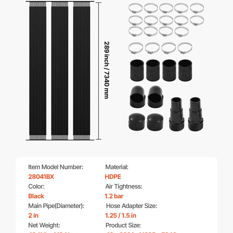 VEVOR Saules baseina sildītājs, 1,22 × 7,32 m HDPE baseina apsildes sistēma ar pilnu piederumu komplektu, universāls saules panelis ūdens temperatūras paaugstināšanai, piemērots virszemes un iebūvējamajiem baseiniem
