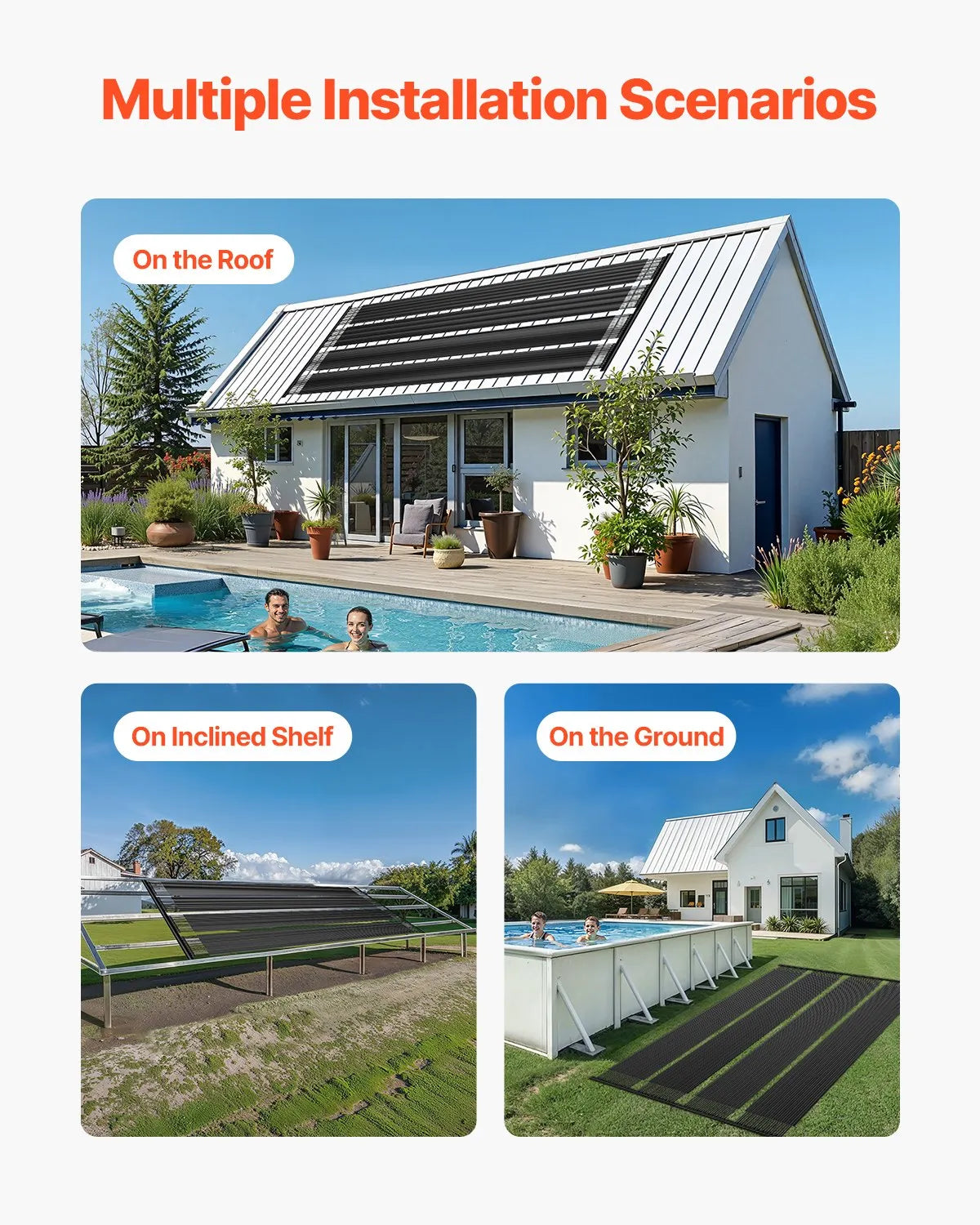 VEVOR Solar Pool Heater, 0.84 × 6.1 m HDPE Solar Collector Panel (2 pcs), Durable and Weather-Resistant, with Complete Accessory Kit, Universal Solution for Water Temperature Increase for Above-Ground and In-Ground Pools