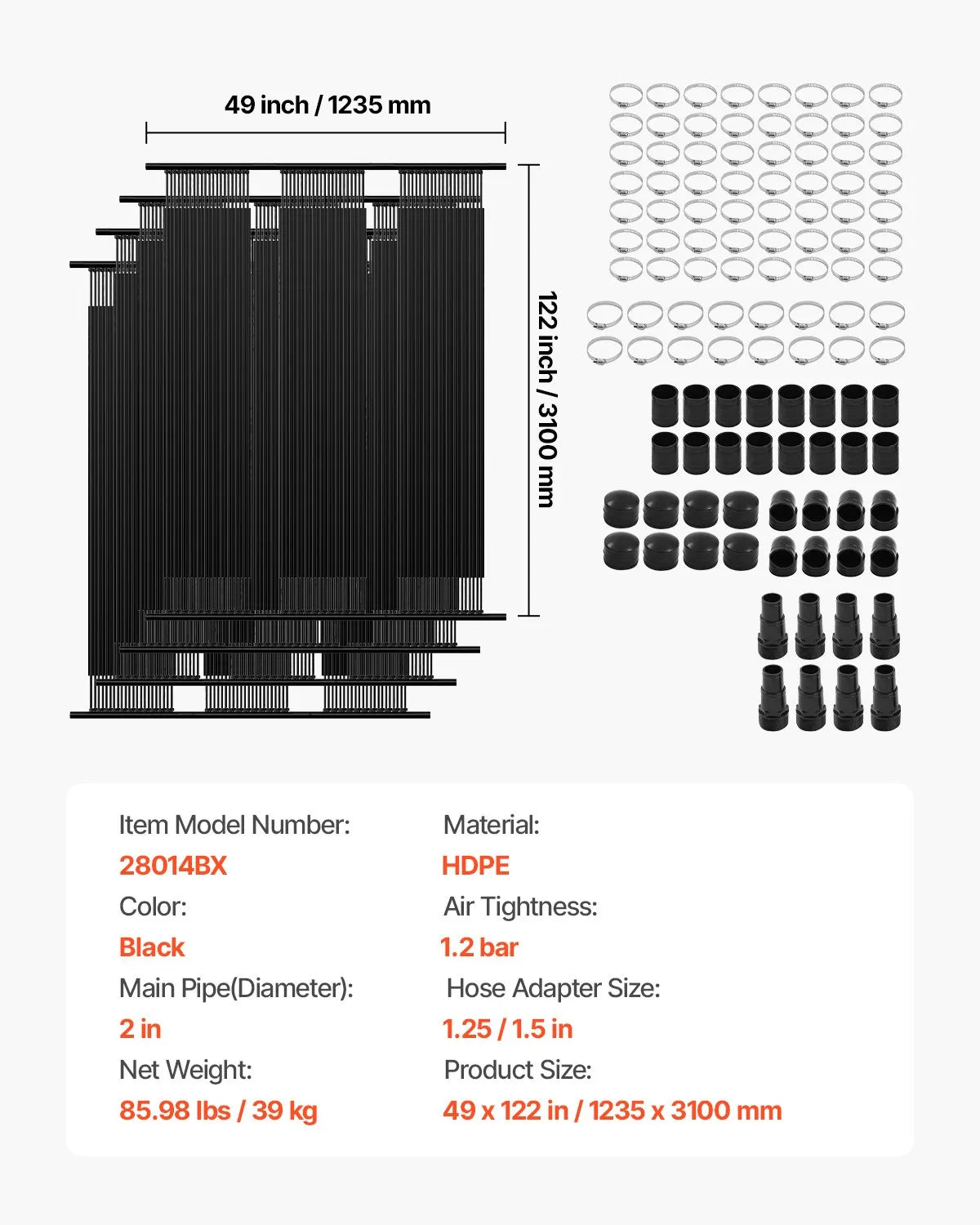 VEVOR Saules baseina sildītājs, 1,22 × 3,05 m HDPE saules paneļi (4 gab.) ar pilnu piederumu komplektu, izturīgi un laikapstākļu noturīgi, universāli ūdens temperatūras paaugstināšanai, piemēroti virszemes un iebūvējamajiem baseiniem - ZEMLETES.LV