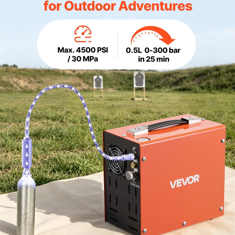 VEVOR PCP gaisa kompresors 4500 PSI, PCP gaisa ieroču kompresors ar ārējo pārveidotāju, 350 W, DC 12 V/AC 230 V, pārnēsājams kompresors krāsošanas un augstspiediena gaisa tvertnēm
