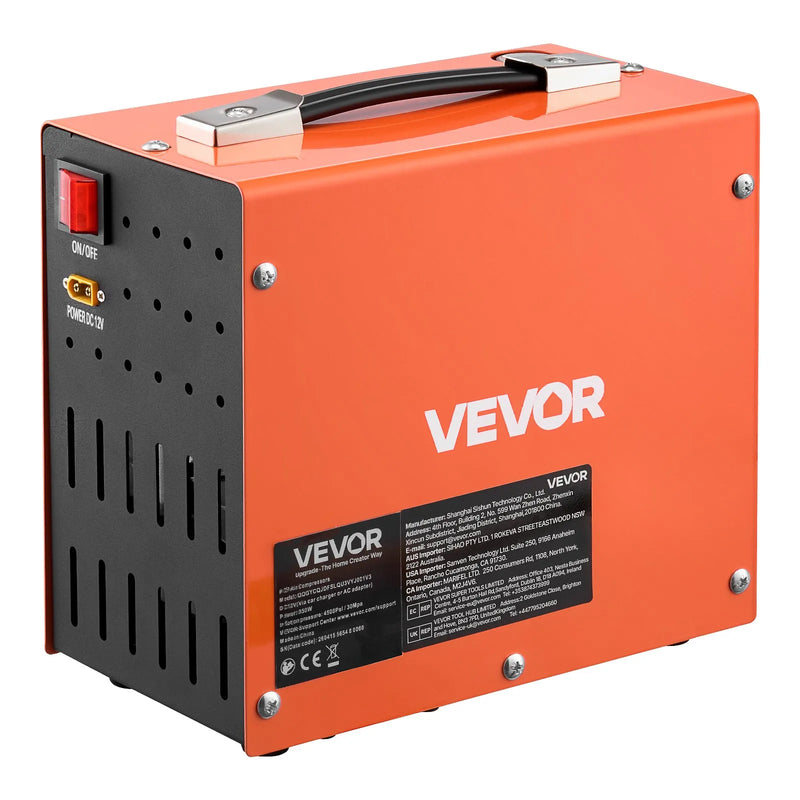 VEVOR PCP gaisa kompresors 4500 PSI, PCP gaisa ieroču kompresors ar ārējo pārveidotāju, 350 W, DC 12 V/AC 230 V, pārnēsājams kompresors krāsošanas un augstspiediena gaisa tvertnēm