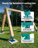 VEVOR šūpoļu rāmja kronšteini, 4 gab. smagas slodzes izlīdzināšanas stiprinājumi šūpoļu komplektam, piemēroti 101,6 × 101,6 mm statņiem (faktiskais izmērs 91 × 91 mm), 45°–60° leņķa diapazons, nerūsējošā tērauda