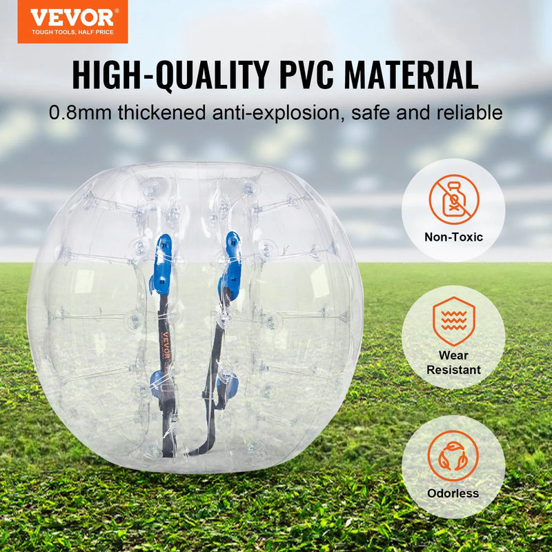 VEVOR piepūšamā bumper bumba 1 gab., 1,2 m sumo zorb bumba pusaudžiem un pieaugušajiem, 0,8 mm PVC cilvēka kāmja burbuļbumba āra komandu spēlēm dārzā, pagalmā un parkā