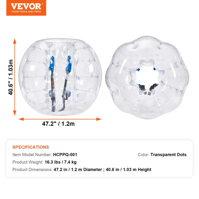 VEVOR piepūšamā bumper bumba 1 gab., 1,2 m sumo zorb bumba pusaudžiem un pieaugušajiem, 0,8 mm PVC cilvēka kāmja burbuļbumba āra komandu spēlēm dārzā, pagalmā un parkā