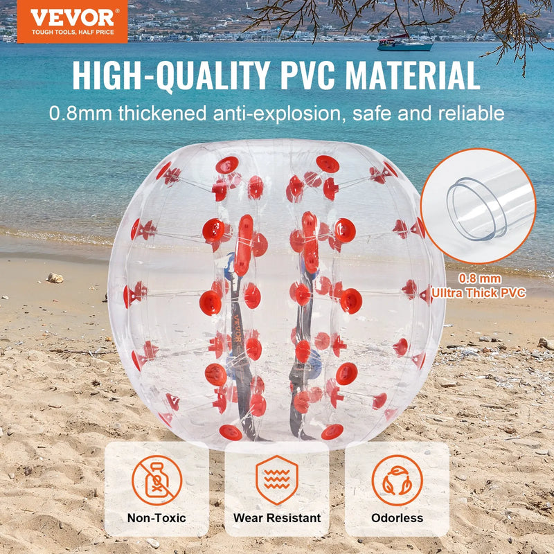 VEVOR piepūšamā bumper bumba 1 gab., 1,2 m sumo zorb bumba pusaudžiem un pieaugušajiem, 0,8 mm PVC cilvēka kāmja burbuļbumba āra komandu spēlēm dārzā, pagalmā un parkā