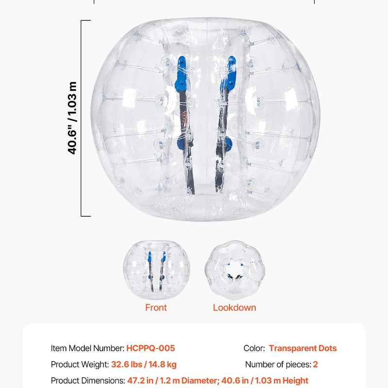 VEVOR piepūšamās bumper bumbas 2 gab., 1,2 m sumo zorb bumbas pusaudžiem un pieaugušajiem, 0,8 mm PVC cilvēka kāmja burbuļbumbas āra komandu spēlēm dārzā, pagalmā un parkā