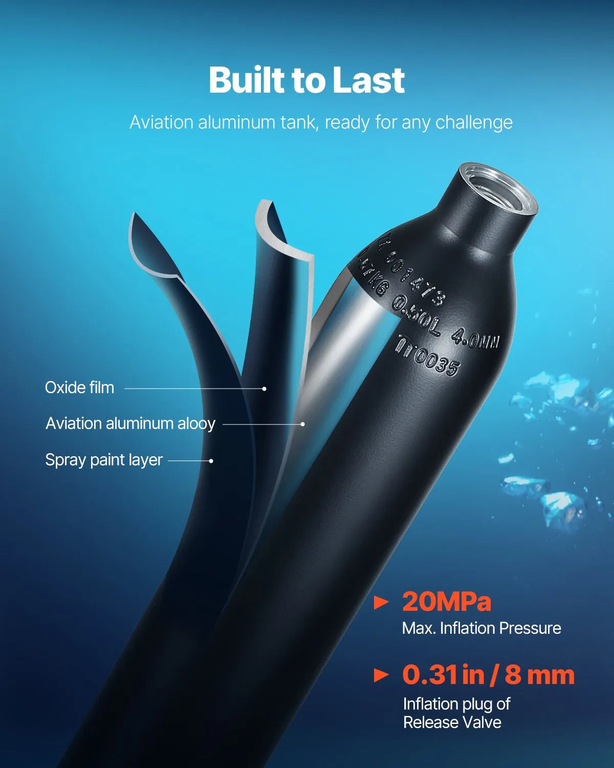 VEVOR mini diving cylinder 0.5 l with snorkelling mask, 5–10 min, up to 10 m