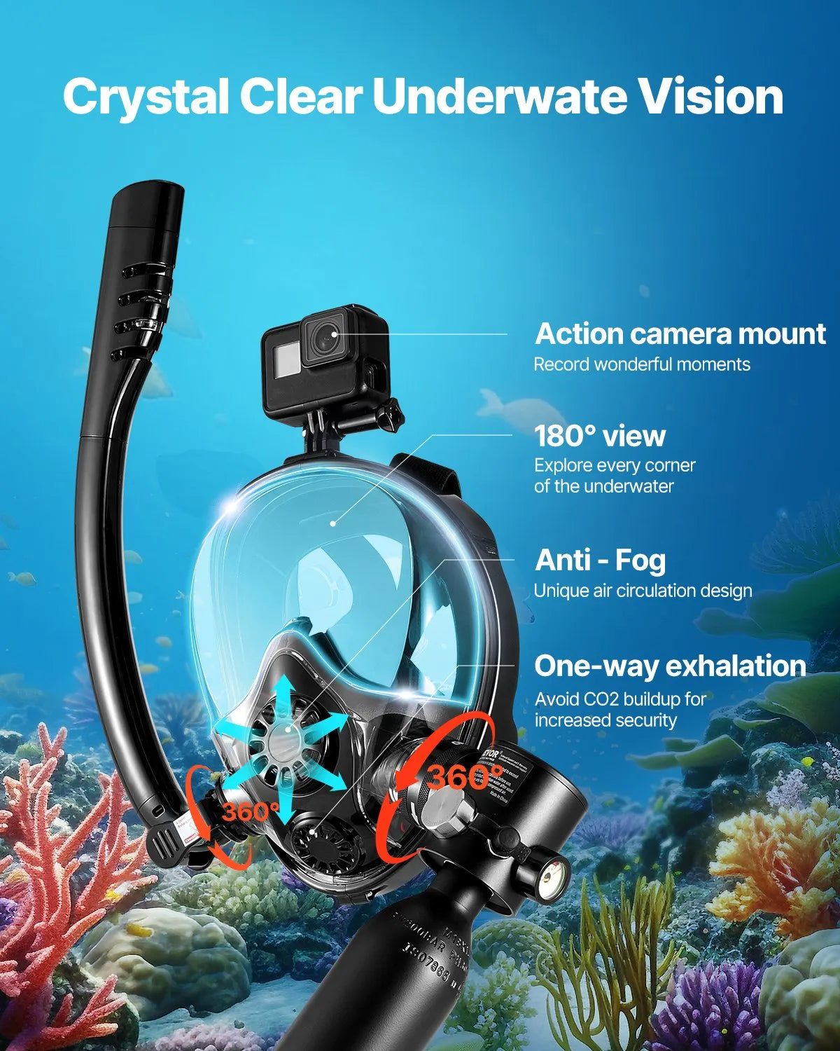 VEVOR mini diving cylinder 0.5 l with snorkelling mask, 5–10 min, up to 10 m