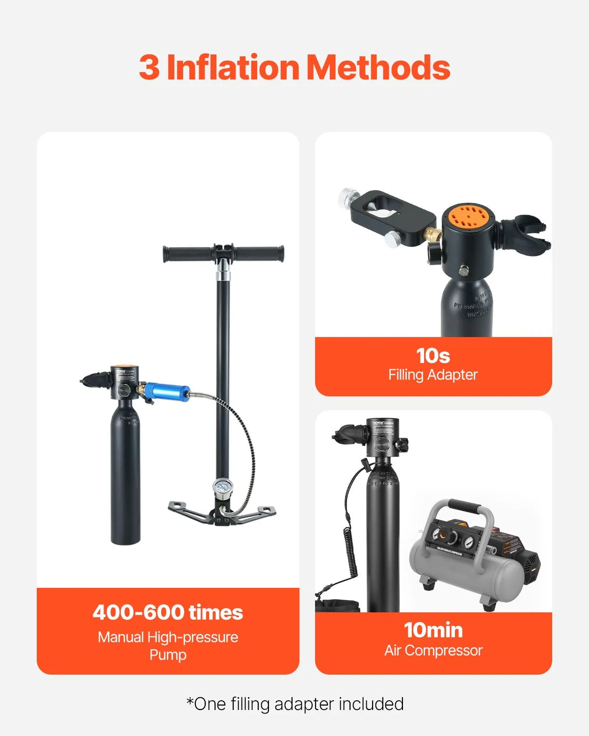 VEVOR Mini Diving Cylinder 0.5 L with Hand Pump and Adapter, 5–10 min, up to 10 m