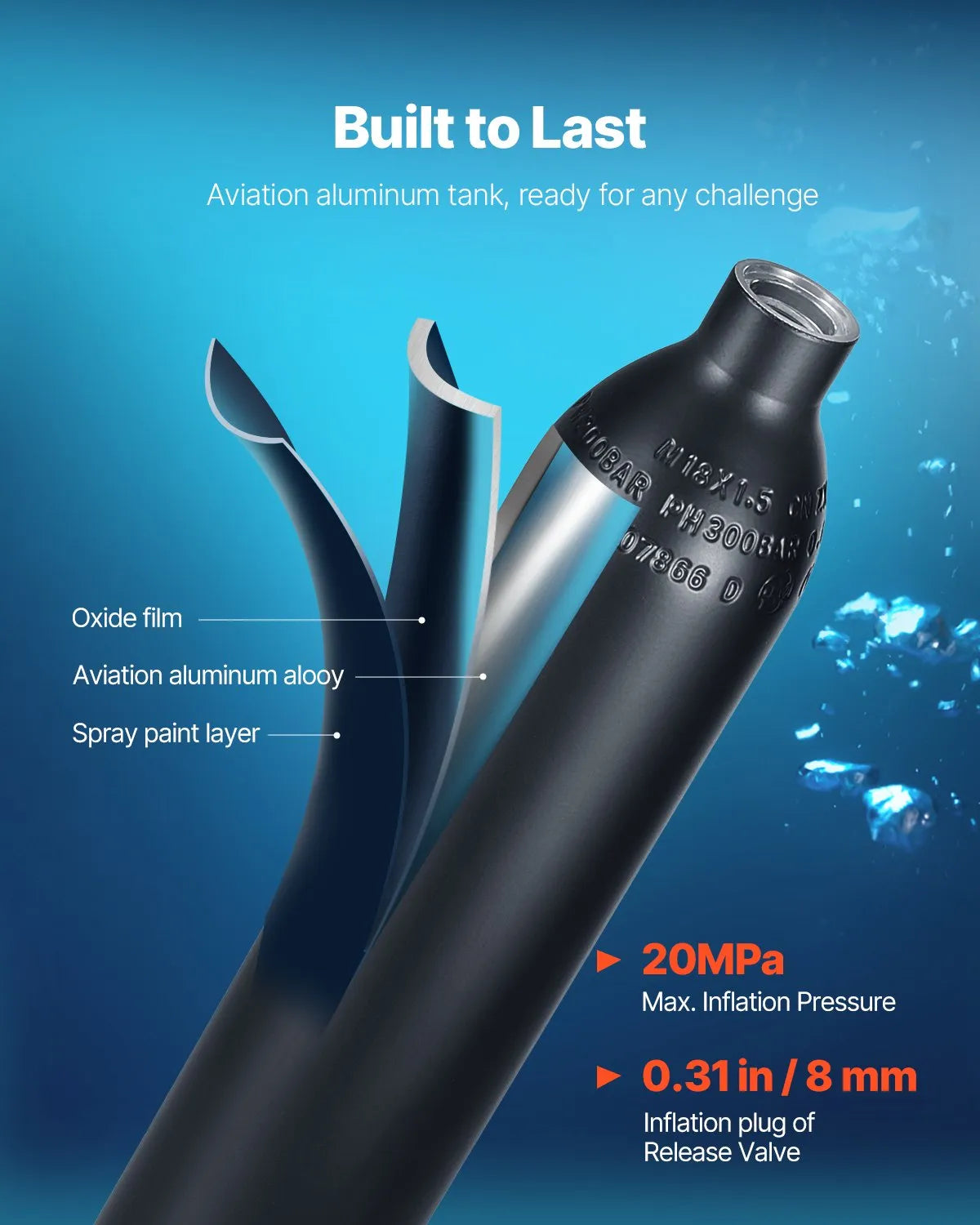 VEVOR Mini Diving Cylinder 0.5 L with Hand Pump, 5–10 min, up to 30 m