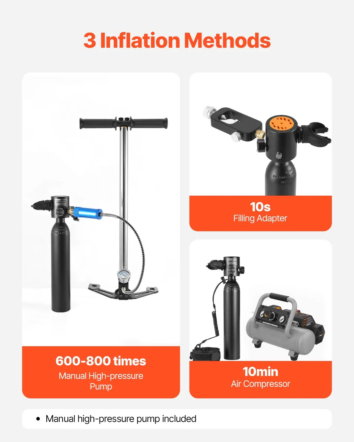 VEVOR Mini Diving Cylinder 0.5 L with Hand Pump, 5–10 min, up to 30 m