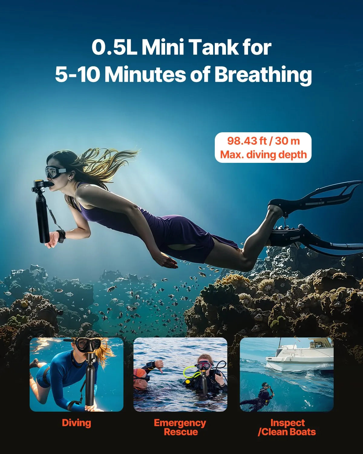 VEVOR Mini Diving Cylinder Set 2 × 0.5 L with Hand Pump, 5–10 min, up to 30 m
