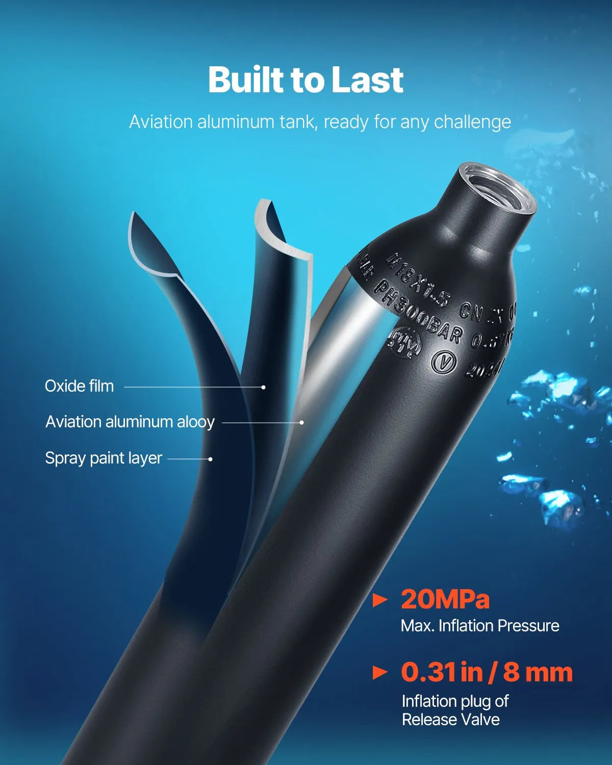 VEVOR Mini Diving Cylinder Set 2 × 0.5 L with Hand Pump, 5–10 min, up to 30 m