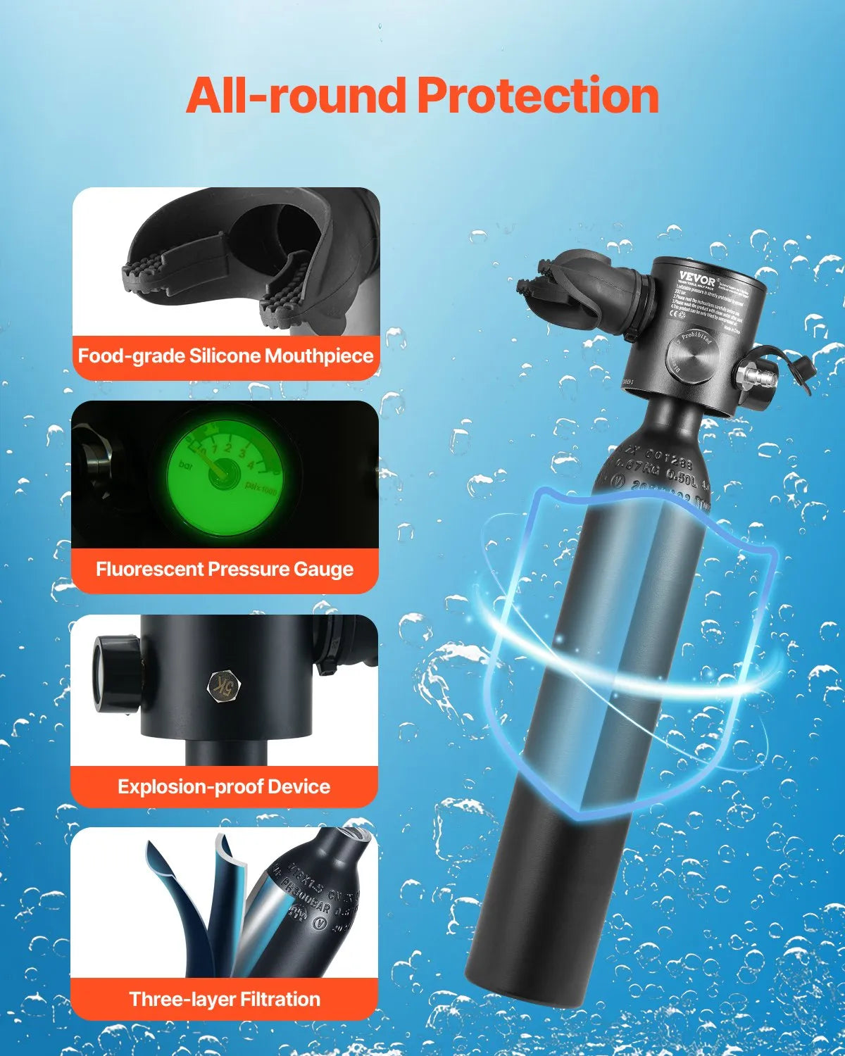 VEVOR Mini Diving Cylinder Set 2 × 0.5 L with Hand Pump, 5–10 min, up to 30 m