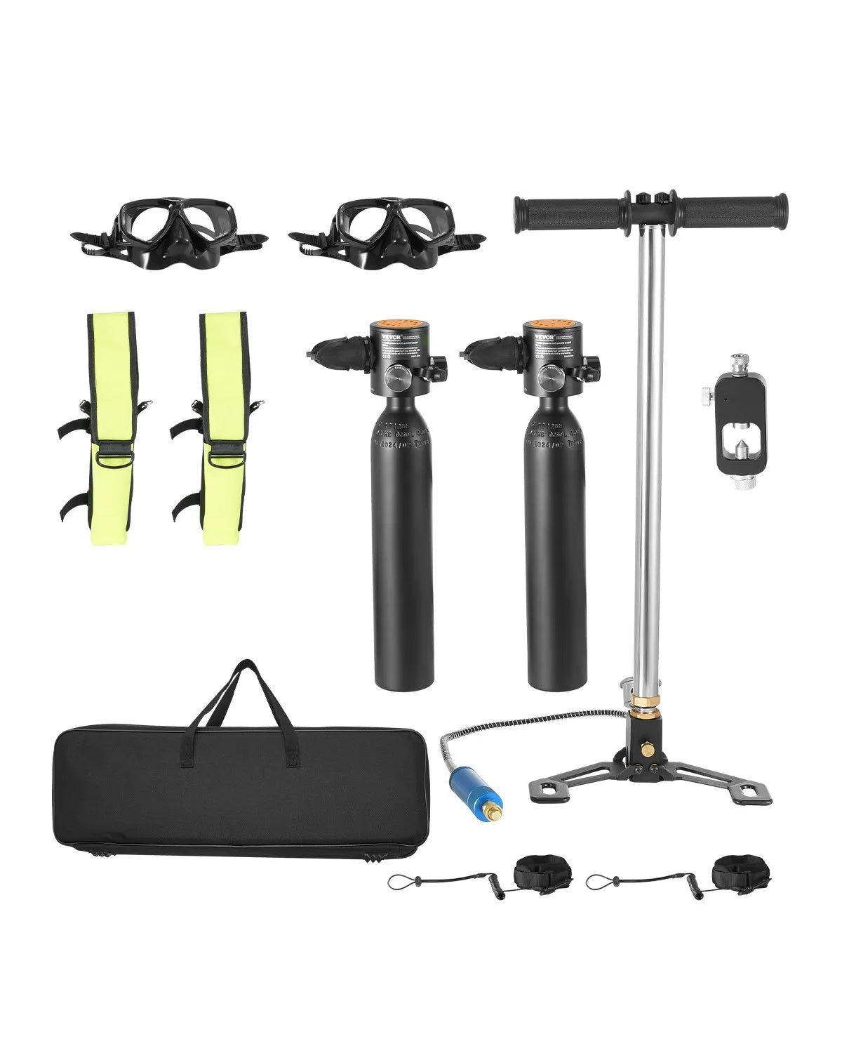 VEVOR Mini Diving Cylinder Set 2 × 0.5 L with Hand Pump, 5–10 min, up to 30 m