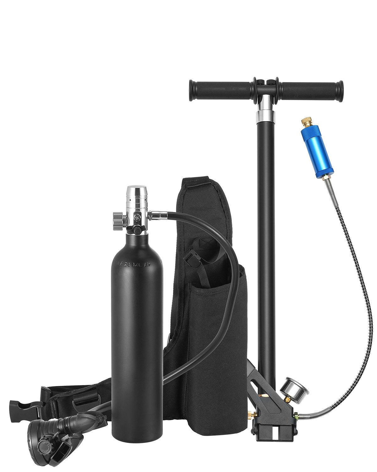VEVOR Mini Diving Cylinder 1 L with Hand Pump, 15–20 min, up to 30 m