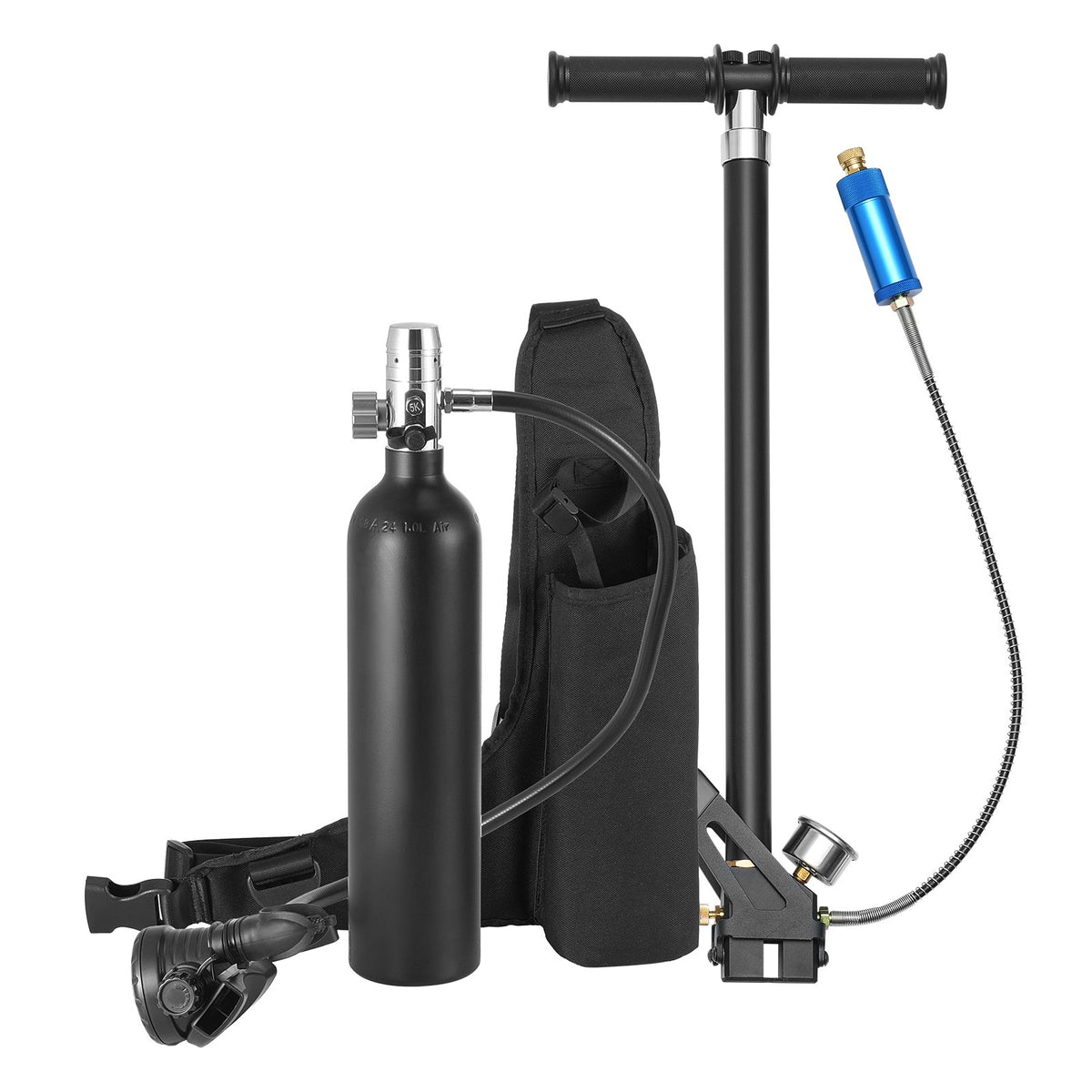 VEVOR Mini Diving Cylinder 1 L with Hand Pump, 15–20 min, up to 30 m