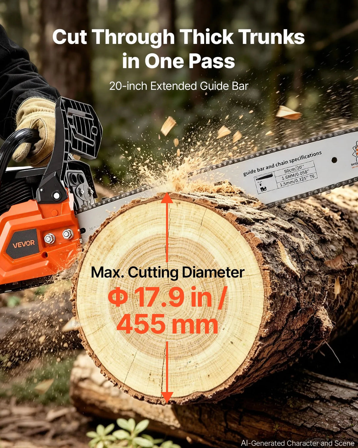 VEVOR Petrol Chainsaw 62 cm³ with 508 mm Bar, 2.7 kW, 2-Stroke Engine