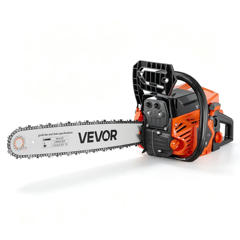 VEVOR benzīna motorzāģis 508 mm, 62 cm³, 2,7 kW, 2-taktu dzinējs, motorzāģis koku zāģēšanai, zaru apgriešanai un teritorijas tīrīšanai, ar sinhronizētu droseles čoku, neslīdošu rokturi un 2 tvertnēm