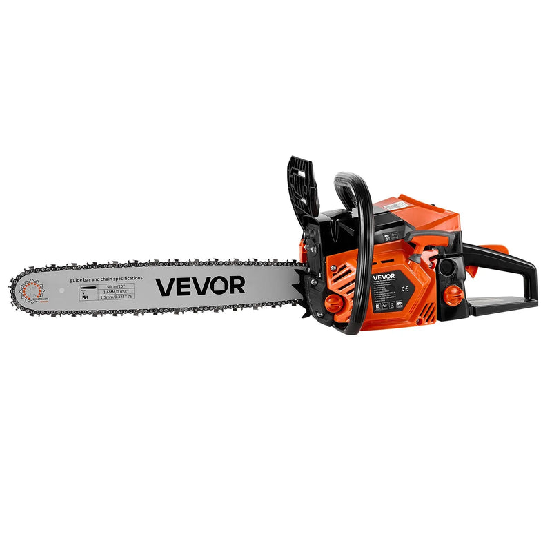 VEVOR benzīna motorzāģis 508 mm, 62 cm³, 2,7 kW, 2-taktu dzinējs, motorzāģis koku zāģēšanai, zaru apgriešanai un teritorijas tīrīšanai, ar sinhronizētu droseles čoku, neslīdošu rokturi un 2 tvertnēm