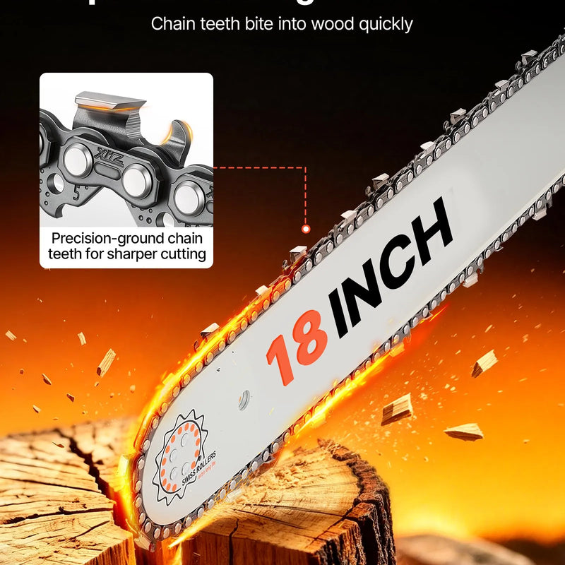 VEVOR benzīna motorzāģis 457,2 mm, 52 cm³, 2 kW, 2-taktu dzinējs, motorzāģis koku zāģēšanai, zaru apgriešanai un teritorijas tīrīšanai, ar sinhronizētu droseles čoku, neslīdošu rokturi un 2 tvertnēm