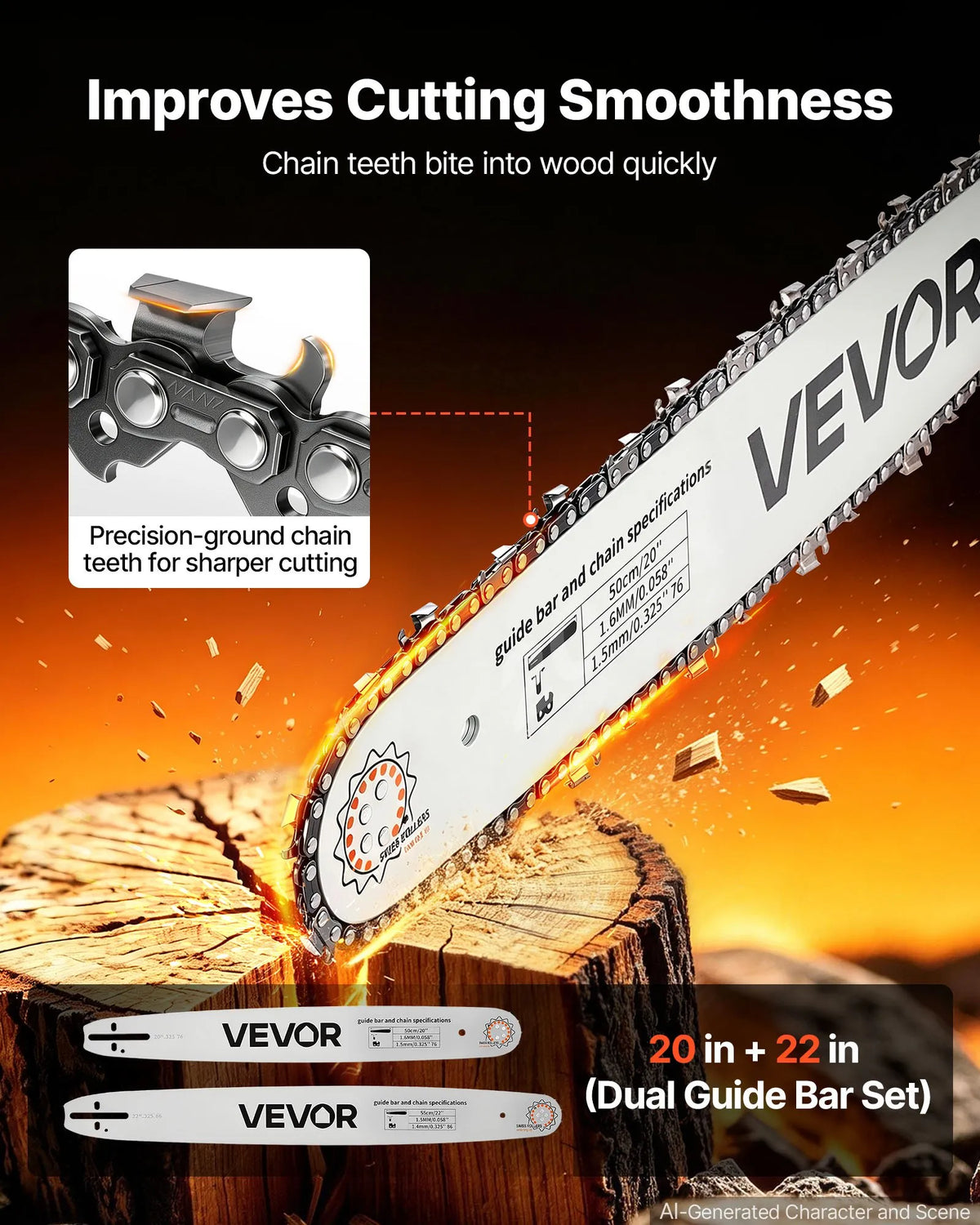 VEVOR Petrol Chainsaw 62 cc with 508/559 mm Bar, 2.7 kW, 2-Stroke Engine