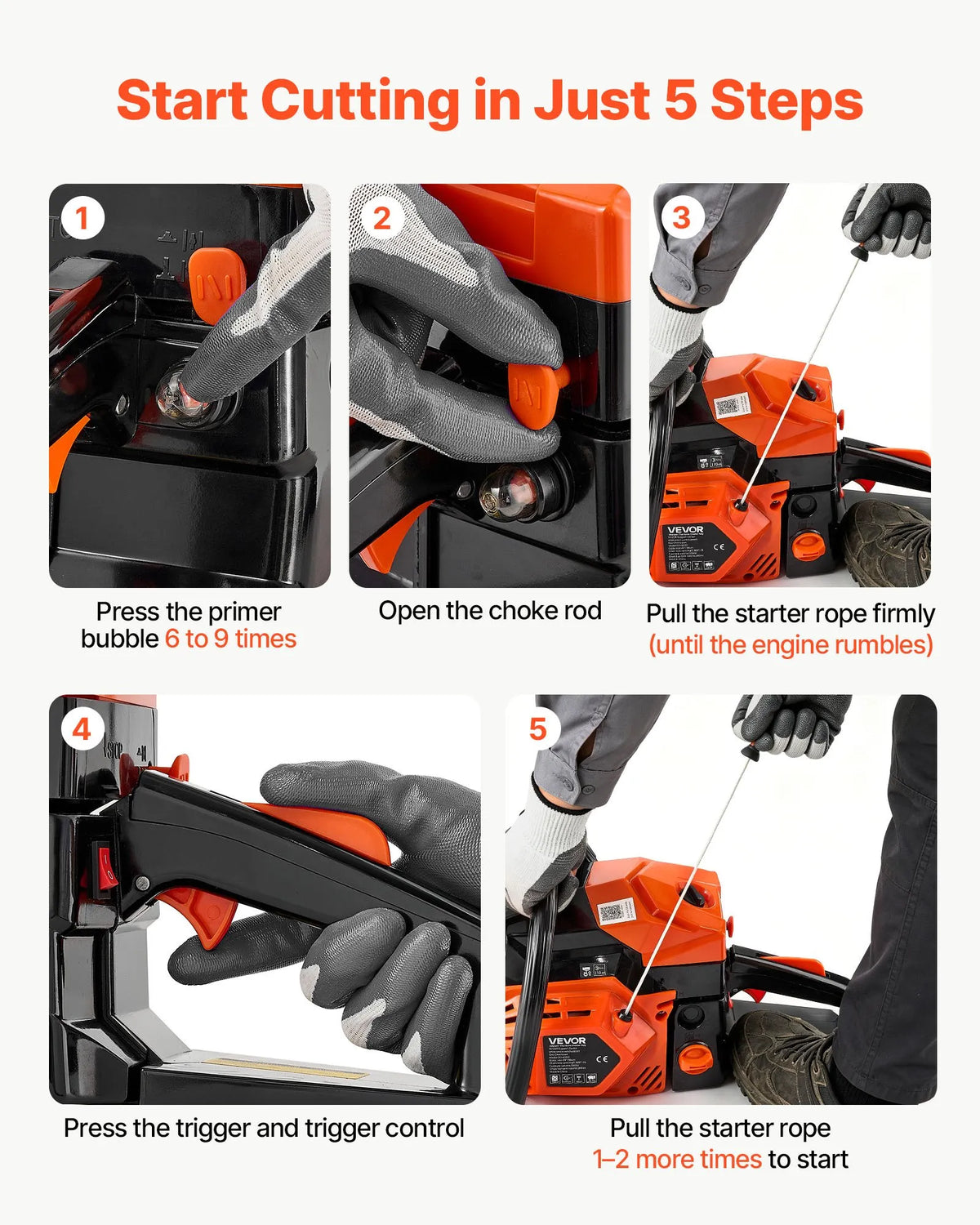 VEVOR Petrol Chainsaw 62 cc with 508/559 mm Bar, 2.7 kW, 2-Stroke Engine