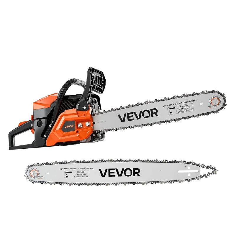 VEVOR benzīna motorzāģis 508/558,8 mm, 62 cm³, 2,7 kW, 2-taktu dzinējs, motorzāģis koku zāģēšanai, zaru apgriešanai un teritorijas tīrīšanai, ar sinhronizētu droseles čoku, neslīdošu rokturi un 2 tvertnēm