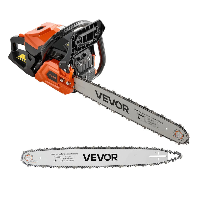 VEVOR benzīna motorzāģis 508/558,8 mm, 62 cm³, 2,7 kW, 2-taktu dzinējs, motorzāģis koku zāģēšanai, zaru apgriešanai un teritorijas tīrīšanai, ar sinhronizētu droseles čoku, neslīdošu rokturi un 2 tvertnēm