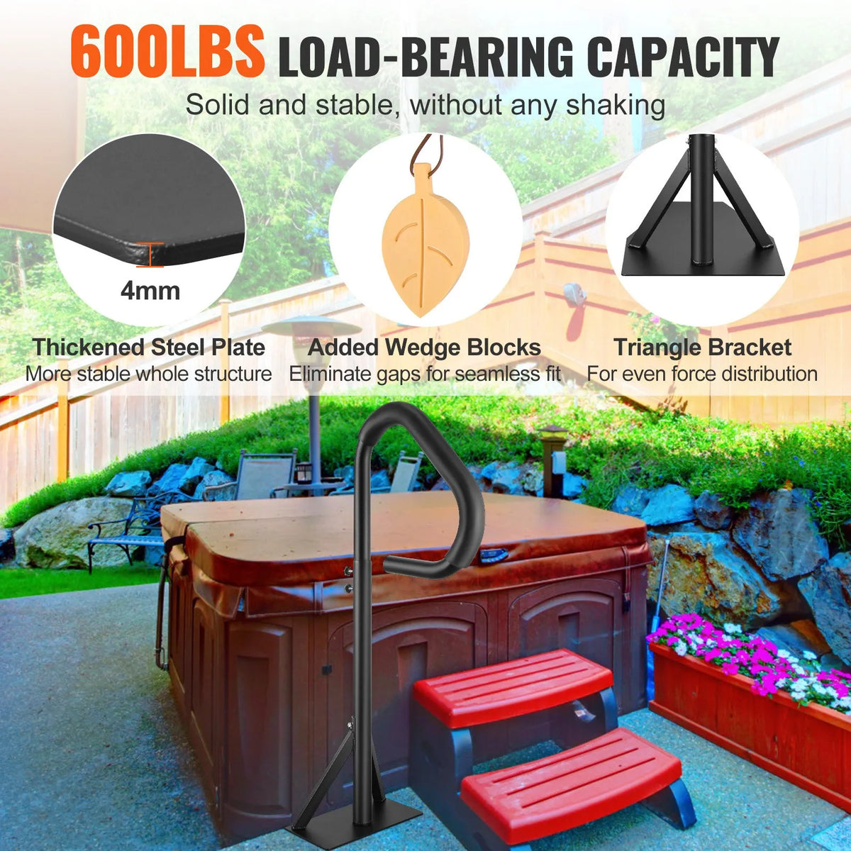 VEVOR Swivel Spa Steps, 360° Rotation, Adjustable Height 88.9–144.8 cm, Rust-Resistant Aluminium Handrails for Hot Tubs and Bubble Baths with Sliding Base, Indoor and Outdoor Use, Load Capacity 272.2 kg