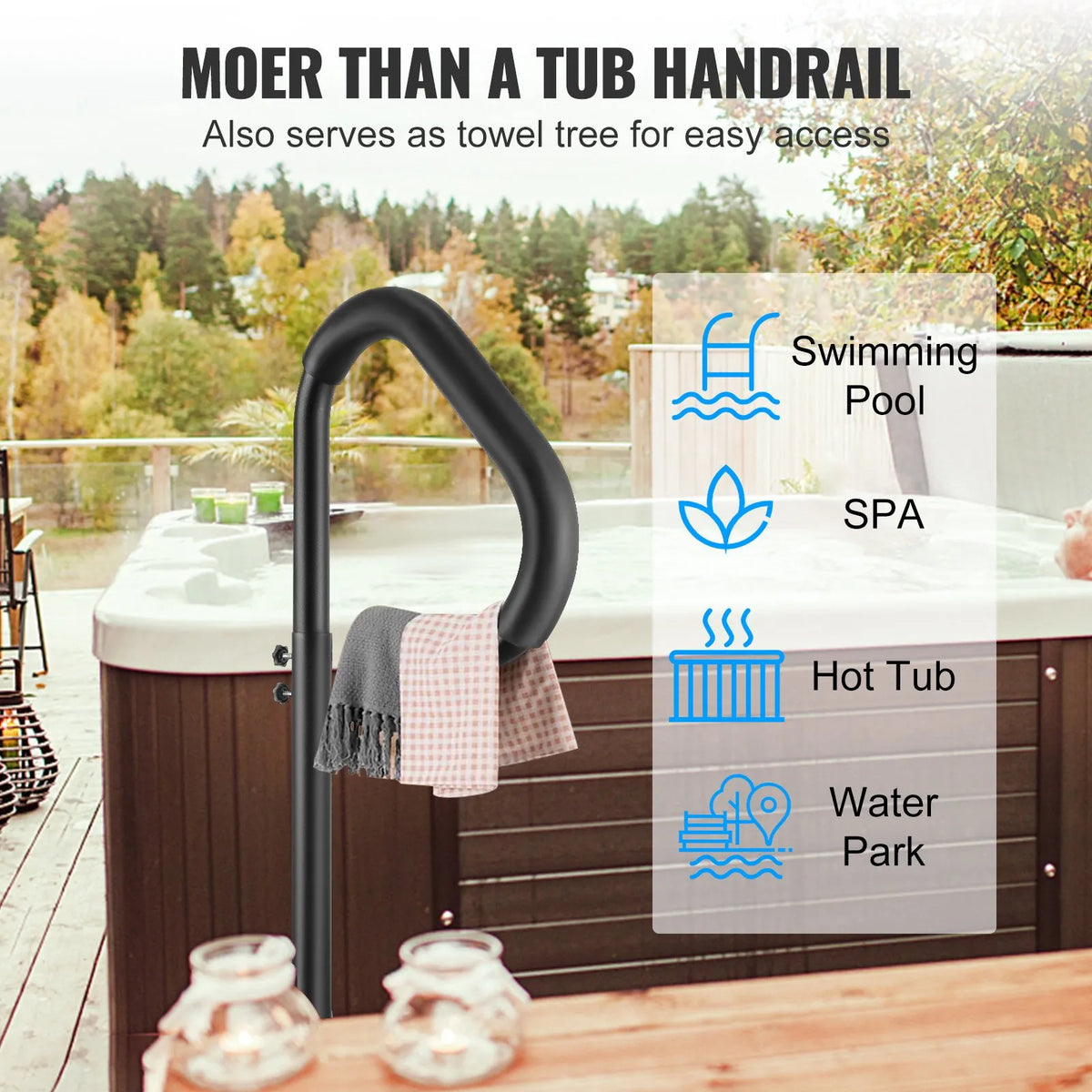 VEVOR Swivel Spa Steps, 360° Rotation, Adjustable Height 88.9–144.8 cm, Rust-Resistant Aluminium Handrails for Hot Tubs and Bubble Baths with Sliding Base, Indoor and Outdoor Use, Load Capacity 272.2 kg
