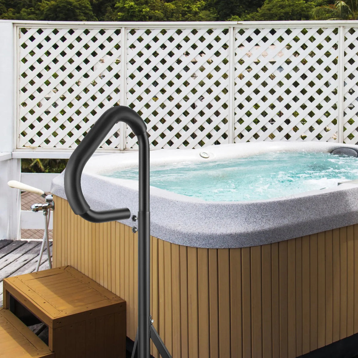 VEVOR Swivel Spa Steps, 360° Rotation, Adjustable Height 88.9–144.8 cm, Rust-Resistant Aluminium Handrails for Hot Tubs and Bubble Baths with Sliding Base, Indoor and Outdoor Use, Load Capacity 272.2 kg