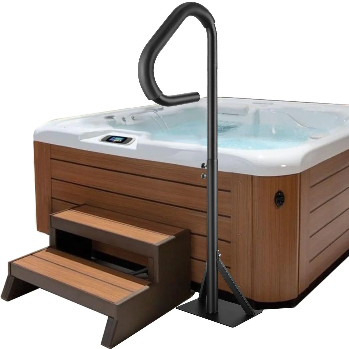 VEVOR Swivel Spa Steps, 360° Rotation, Adjustable Height 88.9–144.8 cm, Rust-Resistant Aluminium Handrails for Hot Tubs and Bubble Baths with Sliding Base, Indoor and Outdoor Use, Load Capacity 272.2 kg