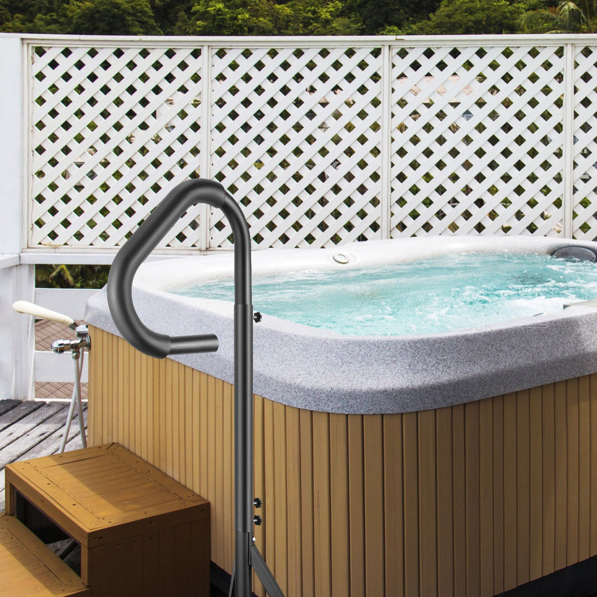 VEVOR Spa Bath Tub Grab Bars with 360° Rotation, Adjustable Height 122–160 cm, Rust-Resistant Aluminium Handrails with Sliding Base for Under-Tub Installation, Indoor and Outdoor Use, Maximum Load 272 kg